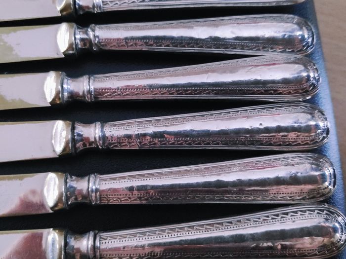 Set of 6 Antique EPNS butter knives with Sterling Silver handles