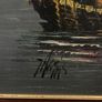 Vintage Oil Painting on Board of Boats in a Harbour Image 2