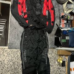 motorbike suit gloves and helmet