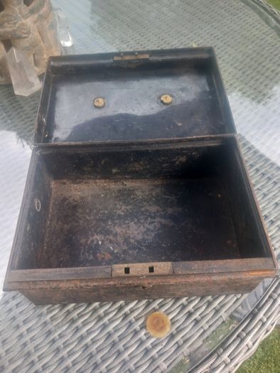 Antique Irish metal money box, prop, theatre TV, D18