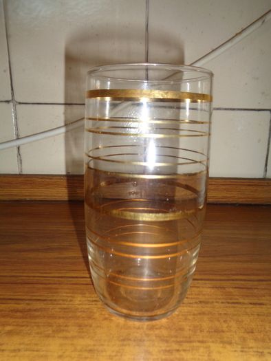 Vintage Gold Striped Drinking Glasses x 5 for Sale