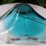 Murano Art Glass Bowl, Aqua/Teal Blue, Vintage Italian Hand Blown, 22cm Image 8