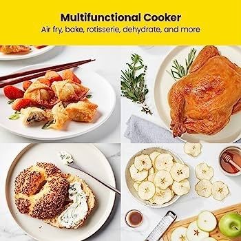 Multifunctional Digital Air Fryer+ Rotisserie, Dehydrator, Convection Oven, 17 Touch Screen Presets Fry, Roast, Dehydrate, Bake, XL 10L Family Size, Auto Shutoff, Large Easy-View Window