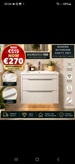 Shoreditch 550 two drawer wall hung unit and basin massive saving