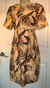 Asos Peach/Pink Jungle Print Empire Style Dress in Size 10