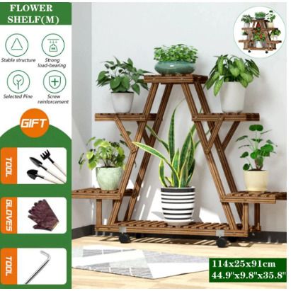 BRAND NEW Wooden Flower Rack 114x25x91cm Plant Stand Multi Flower Stand Shelves Bonsai Display Shelf for Yard Garden Patio Balcony 4 Tiers