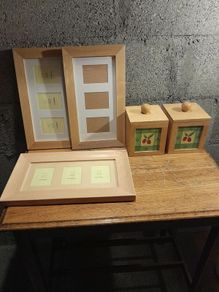 wooden storage boxes and picture frames
