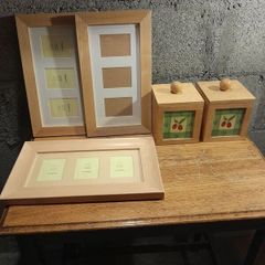 wooden storage boxes and picture frames