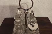 Antique Silver Plate Cut Crystal Condiment Set