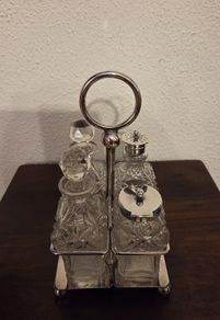Antique Silver Plate Cut Crystal Condiment Set