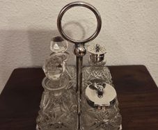 Antique Silver Plate Cut Crystal Condiment Set