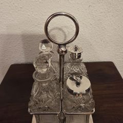 Antique Silver Plate Cut Crystal Condiment Set