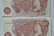 2 x Bank of England, J.S.Fforde, 10 shillings, Banknotes 1967