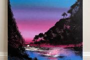 Original Landscape Painting on Canvas Colourful Sunset River Scene
