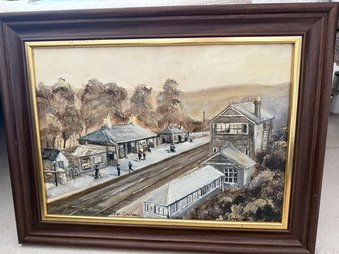 Oil Painting by Jennifer Graham of Newtownards Railway Station 1900 painted in 1988