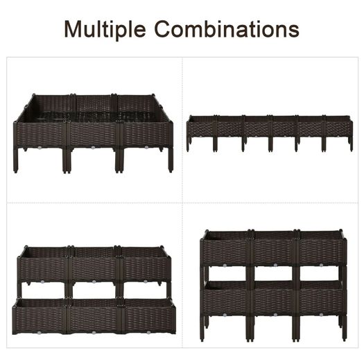 Set of 6 26L Garden Raised Bed Elevated Patio Flower Plant Planter Box PP Vegetables Planting Container, Brown
