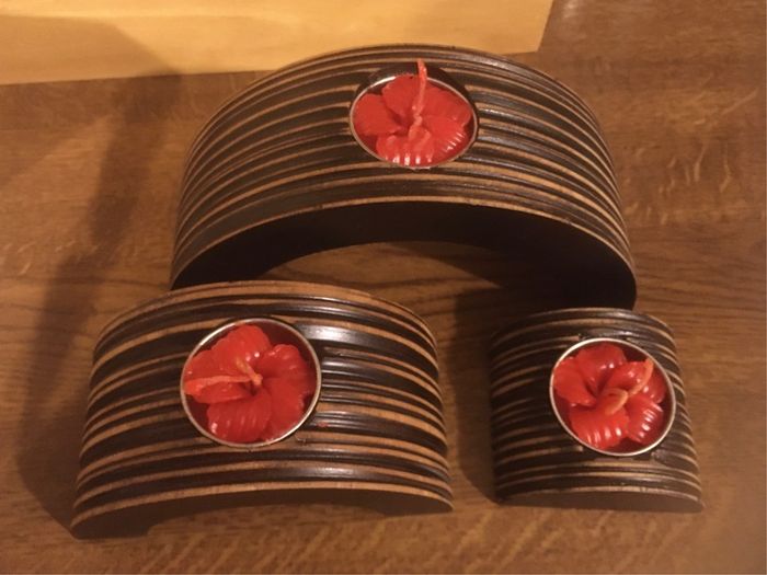 Brand New Set of 3 Wooden Candle Holder with 3 Candles included