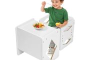 Montessori Weaning Table and Chair Set, Wooden Toddler Table and Chair Set for Aged 1-5, Adjustable Height Kids Montessori Chair and Activity Table, Ideal for Reading, Eating, Playing White