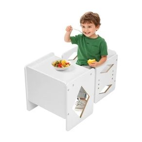 Montessori Weaning Table and Chair Set, Wooden Toddler Table and Chair Set for Aged 1-5, Adjustable Height Kids Montessori Chair and Activity Table, Ideal for Reading, Eating, Playing White