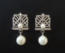 Art Deco Vintage Style Faux Pearl Silver Earrings
