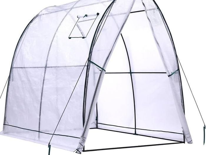 NEW SALE | Portable Tunnel Greenhouse Outdoor: Heavy Duty Walk in Green House with Mesh Windows Durable Plastic PE Cover for Outside, 1.8x1.8x2m, White
