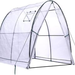 NEW SALE | Portable Tunnel Greenhouse Outdoor: Heavy Duty Walk in Green House with Mesh Windows Durable Plastic PE Cover for Outside, 1.8x1.8x2m, White