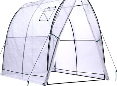 NEW SALE | Portable Tunnel Greenhouse Outdoor: Heavy Duty Walk in Green House with Mesh Windows Durable Plastic PE Cover for Outside, 1.8x1.8x2m, White