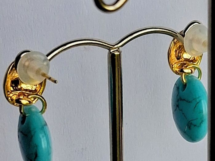 Gold & Turquoise Coin Candy Drop Earrings