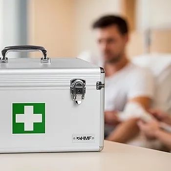 First Aid Box, Medical Box, Carrying Handle, Carry Strap, Aluminium, 40 x 22,5 x 20,5 cm