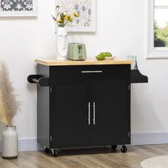 Black Kitchen Island Trolley Serving Cart, 109 x 40 x 89 cm, Kitchen Island with Spice Rack & Towel Rail