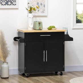 Black Kitchen Island Trolley Serving Cart, 109 x 40 x 89 cm, Kitchen Island with Spice Rack & Towel Rail