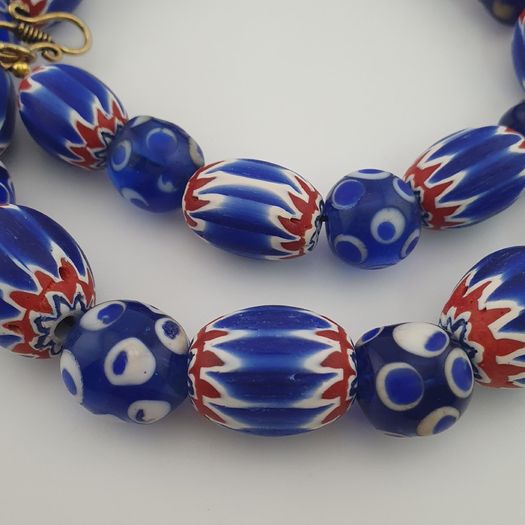 Antique Venetian Style Chevron & Thousand Glass Beads Necklace