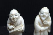 Antique Chinese Hand Carved Scholar Figures Signed Pair