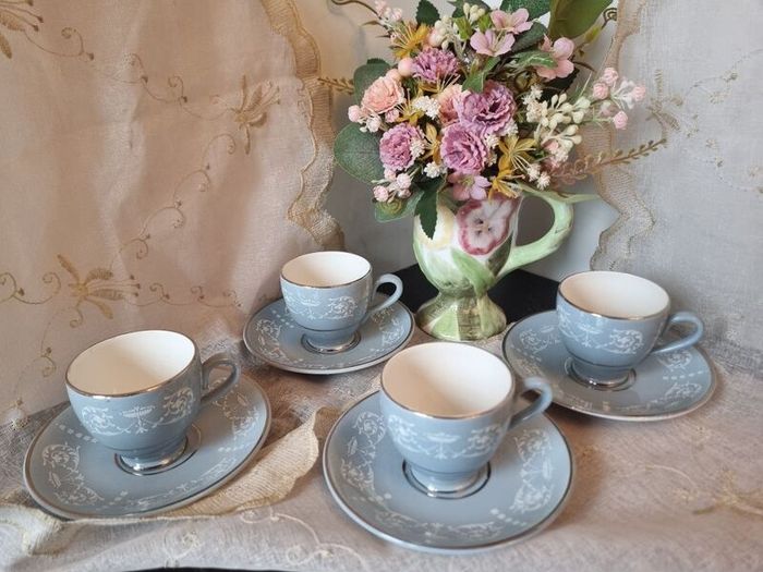 Vintage Arklow Pottery "Belvedere Grey" Demitasse Cups and Saucers