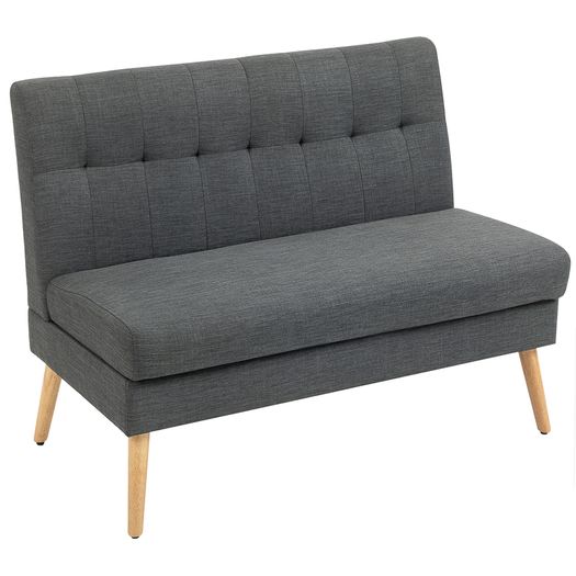 2-seater sofa, tufted backrest, wood legs, thick padding, linen look, for small spaces, gray