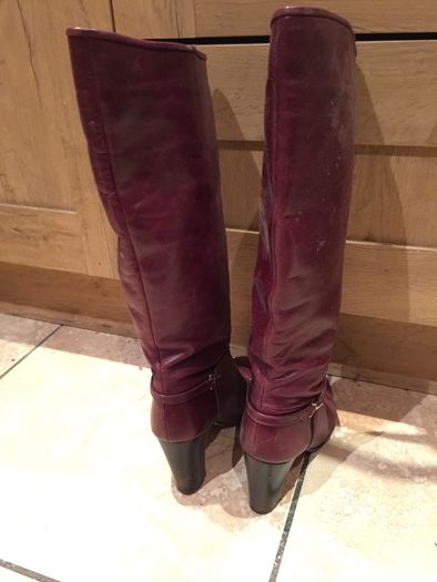 Burgundy Leather knee High Heeled Boots