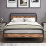 King Size Bed Metal Platform Bed Frame with Wood Headboard,Mattress Base,Metal Slat Support, Black and Brown/210X154 Image 7