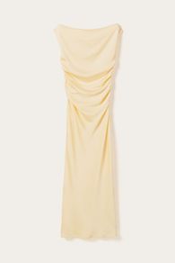 Cream Sheer Neck Ruched Bodycon Dress