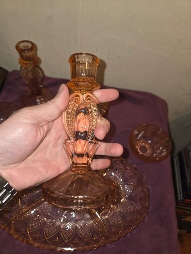Art Deco Pink Glass Vanity Set