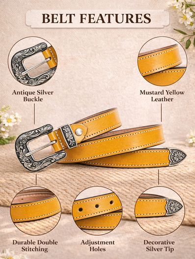 Genuine Leather Cowboy Cowgirl Belt Western Vintage Engraved Buckle Belt
