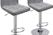 NEW SALE | Bar Stools (2/Set) Adjustable Bar Chairs Breakfast Dining Stools for Kitchen Island Counter PU Leather Double Stitching Square Back with decoration