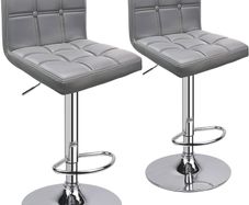 NEW SALE | Bar Stools (2/Set) Adjustable Bar Chairs Breakfast Dining Stools for Kitchen Island Counter PU Leather Double Stitching Square Back with decoration