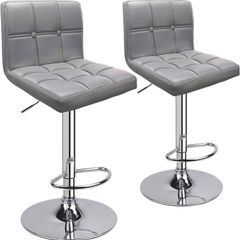 NEW SALE | Bar Stools (2/Set) Adjustable Bar Chairs Breakfast Dining Stools for Kitchen Island Counter PU Leather Double Stitching Square Back with decoration