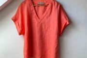 Paul Costelloe Living Studio 100% Linen Coral V Neck Top Blouse