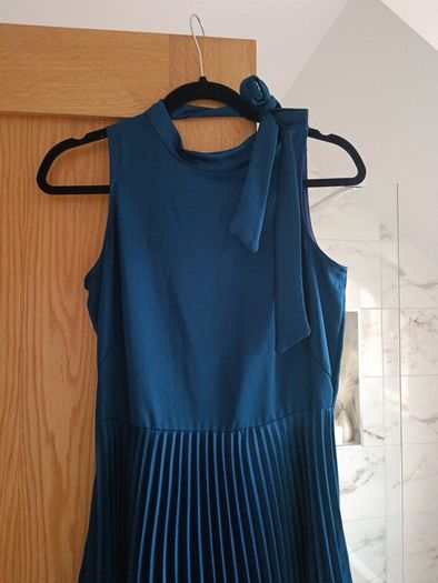 Closet London multi tie ink navy half pleated dress 10 occasion wedding