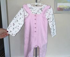 Baby Girls Pink & White Long-Sleeved Top & Dungarees , Age 9-12 months / EU 74cm.