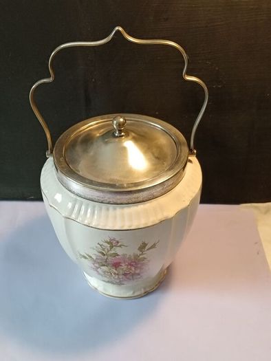 Fabolous Hand painted Victorian Stoneware Biscuit Barrel