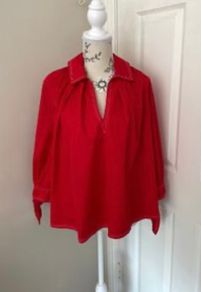 Red Claudie Pierlot Tunic Style Cotton Blouse - Size 36