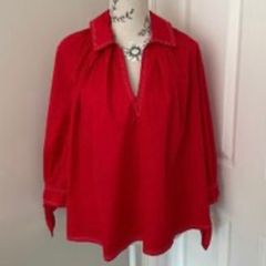 Red Claudie Pierlot Tunic Style Cotton Blouse - Size 36