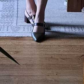 Brown and khaki green slip on low high heels